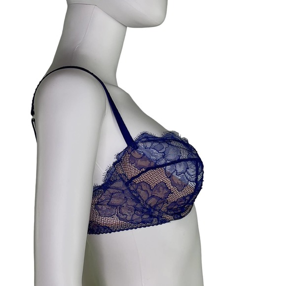 Fleur du Mal | 34DD Unlined Lace Underwire Balconette Bra | Blue - Picture 4 of 6